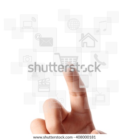 hand pressing modern social buttons