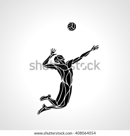Volleyball player serving the ball - black vector silhouette. Modern simple volleyball logo. Eps 8