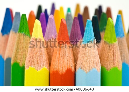 Closeup color pencils on white background