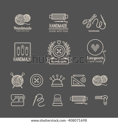 Handicraft logo set. Hand crafted signs and hand made labels elements. Vector illustration