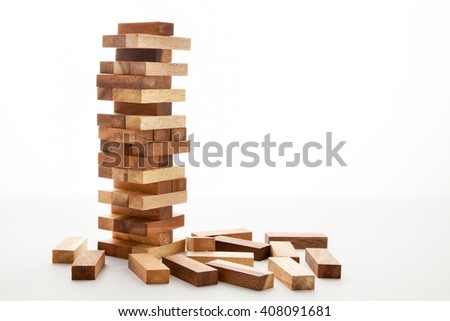 Blocks of wood isolated on white background,Strategy game as a business plan for team  work Royalty-Free Stock Photo #408091681