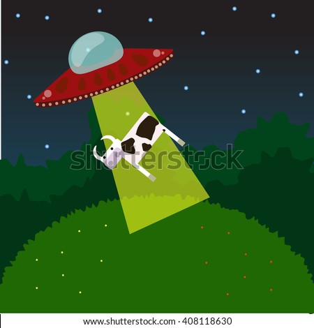 UFO abduction cow. Vector illustration