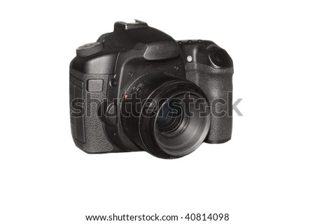 Professional photo camera isolated over white background
