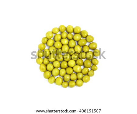 Canned peas in the shape of a circle isolated on white background.