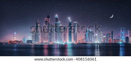 Dubai Marina under moon light