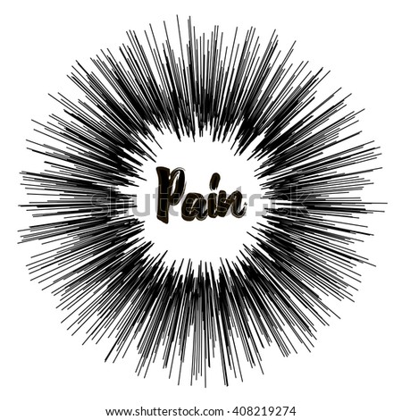 monochrome antique hipster vintage label , badge, crest "pain" for card flayer poster logo or t-shirt print with text lettering sun burst and fireworks