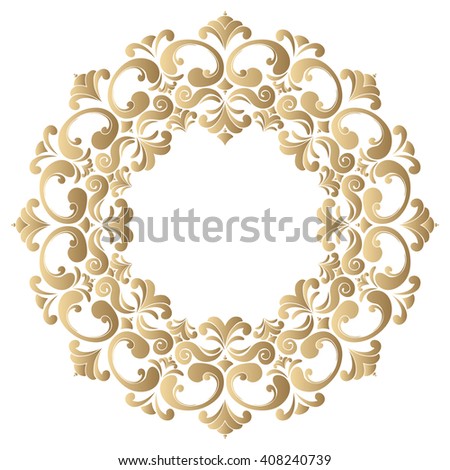Round frame in vintage style with a golden hue. Decorative element for design of books, printed materials, invitation for a wedding or a celebration, for albums.