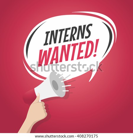 Megaphone Hand, business concept with text Interns Wanted, vector illustration Royalty-Free Stock Photo #408270175