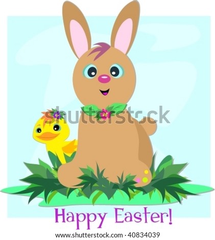 Happy Easter Bunny Rabbit and Duck Vector