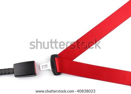 Red seat belt with a fastener and the lock isolated on the white background Royalty-Free Stock Photo #40838023