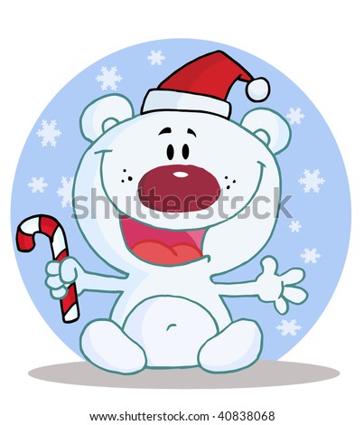Christmas Polar Bear Holding A Candy Cane
