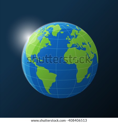 Planet earth with sun rising in the Space. Vector illustration.