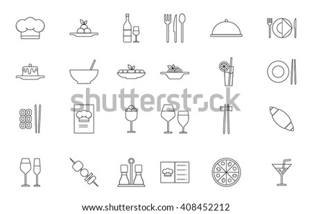 Set of 24 Restaurant food black icons 