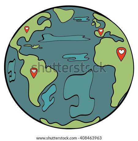 cute cartoon earth planet with map location vector illustration isolated on white background