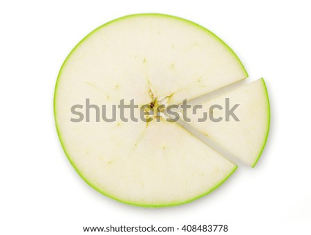 Sliced Fresh Green Apple Isolated on White Background like a pie graphs in Full Depth of Field with Clipping Path.