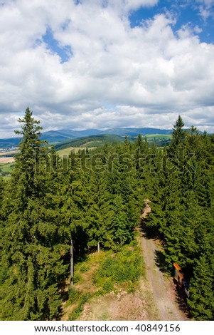 Photo of blue sky with clouds and trees around