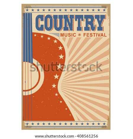  Acoustic guitar Country music festival background.Retro poster isolated on white Royalty-Free Stock Photo #408561256
