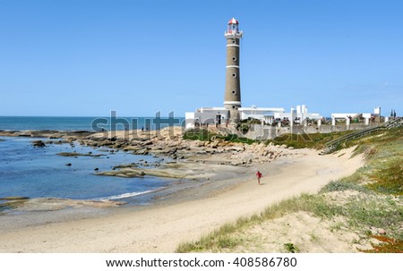 The famous lighthouse in Jose Ignacio, Uruguay Royalty-Free Stock Photo #408586780
