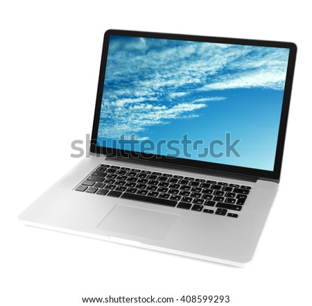 Laptop isolated on white. Cloud storage concept