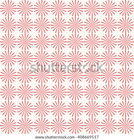 Seamless red stylized star sun background. Red striped abstract wallpaper. Vector illustration