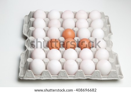Duck and chicken eggs in paper tray isolated on white