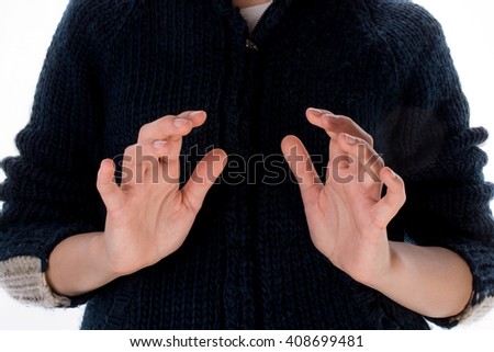 Hand making a gesture on a white background