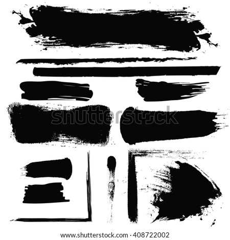 Set of black ink lines and stains isolated on white background (individual objects). vector illustration
