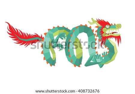 Dragon Vector. Legendary Creature in Chinese Mythology - Colorful Asian Dragon in Mixed Style Isolated on a White Background. Vector Illustration of Modern Polygonal Chinese Dragon for Your Design.
