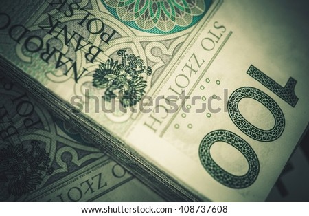 Pile of Cash Polish Zloty Closeup Photo. Poland Currency. Financial and Banking Theme.