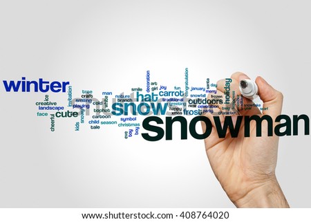 Snowman word cloud concept with winter season related tags