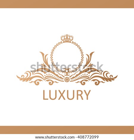 Calligraphic Luxury line logo template. Flourishes calligraphy elegant emblem. Royal design. Gold logotype decor for menu card invitation label, Restaurant, Cafe, Hotel. Vintage vector line symbol