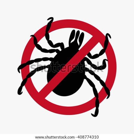 Encephalitic tick crossed sign vector flat icon. black silhouette mite isolated light background. simple bug icon. banned tick. Tick mite Attention sign. tick symbol. beetle tick danger - stock vector