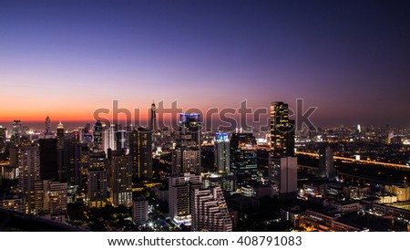 Cityscape, urban and street in the night or twilight. Royalty-Free Stock Photo #408791083