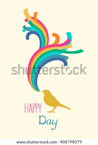 Rainbow and bird. Vector illustration. Happy day card.