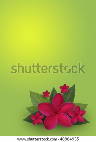 Red Plumeria and green leaf Design