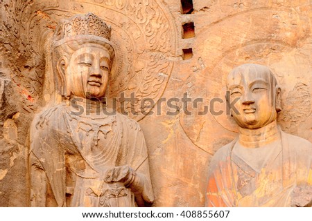 Longmen Grottoes ( Dragon's Gate Grottoes) or Longmen Caves.UNESCO World Heritage of tens of thousands of statues of Buddha and his disciples