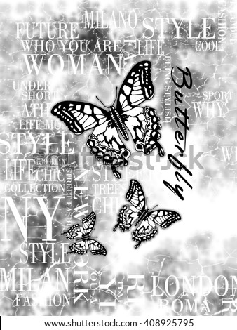 butterfly and text art on abstract background