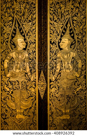 ancient thai painting on wall in thailand buddha temple