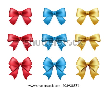 Set of High Quality Color Bows on White Background. Vector Isolated Illustration.
