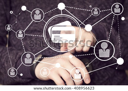 Businessman pressing button credit card web icon