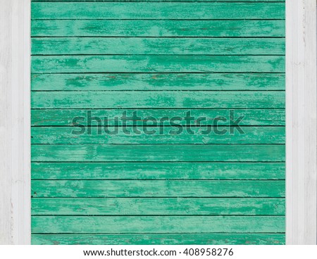 Old green wooden background with horizontal boards from the old house