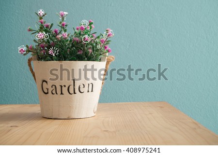 Office table with Flower pot, View from front with  Rose flower.
