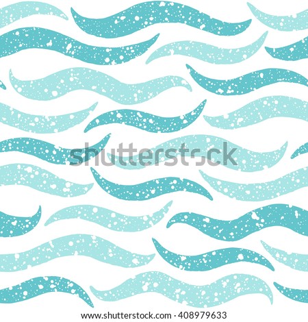 Mint green stylized waves seamless vector pattern. Hand drawn, rough edges. Grunge splash texture. Wavy abstract background.