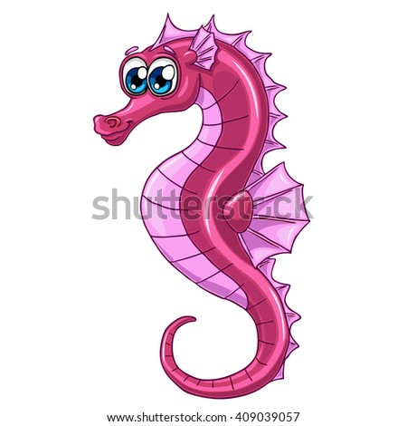 Lovely little pink sea horse with blue eyes separately on a white background
