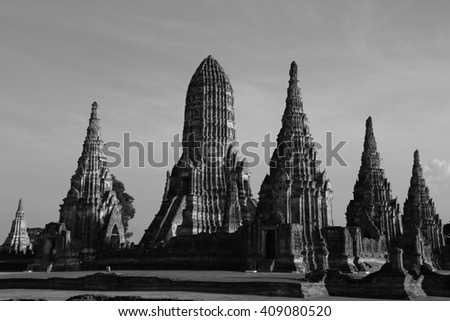 Ayutthaya Historical Park, Phra Nakhon Si Ayutthaya, Ayutthaya , Thailand. black and white