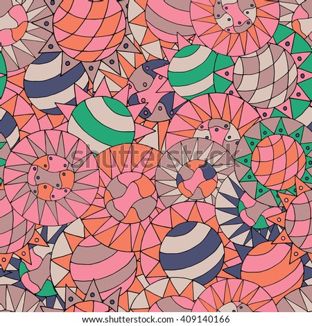 Seamless abstract hand-drawn pattern with colorful circles