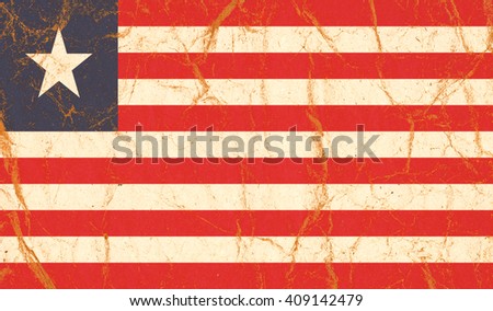 Liberia flag painted on crumpled paper background