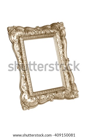 Gold carved picture frame isolated over white with clipping path.
