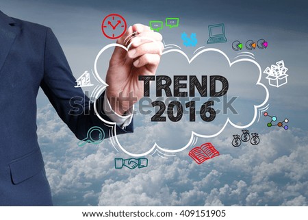 businessman hand draw cloud , icon cartoon with TREND 2016 text 