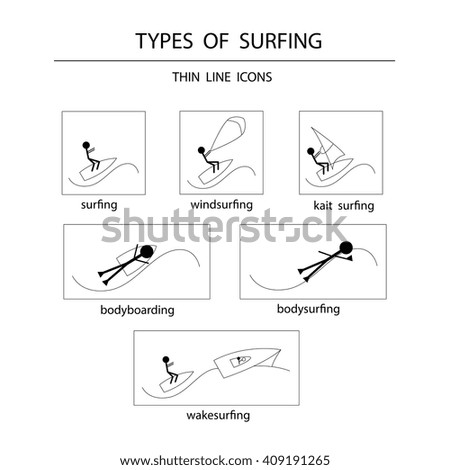 Types of surfing - thin line icons